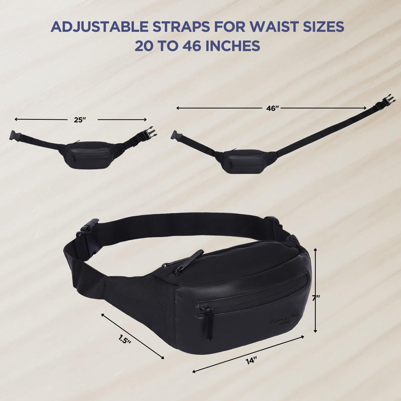 Hudson & James Bumbag Waist Fanny Pack Running Belt for Men Women Unisex Bum Bag Zipper Pockets Adjustable Belt, Waterproof Pocket for Outdoors Workout Hiking Gifts for Men Women