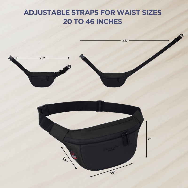 Hudson & James Bumbag Waist Fanny Pack Running Belt for Men Women Unisex Bum Bag Zipper Pockets Adjustable Belt, Waterproof Pocket for Outdoors Workout Hiking Gifts for Men Women