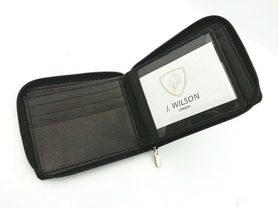 J. Wilson London Mens Designer Zip Around Genuine Soft Real Leather Wallet Credit Card Holder Purse