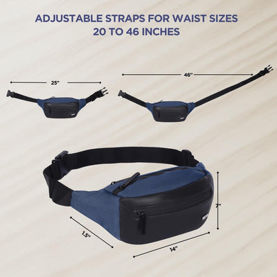 Hudson & James Bumbag Waist Fanny Pack Running Belt for Men Women Unisex Bum Bag Zipper Pockets Adjustable Belt, Waterproof Pocket for Outdoors Workout Hiking Gifts for Men Women