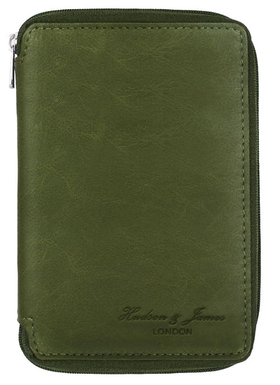 Hudson & James 100% Real Leather Travel Wallet Passport Holder Cover RFID Blocking- Document Case Organizer
