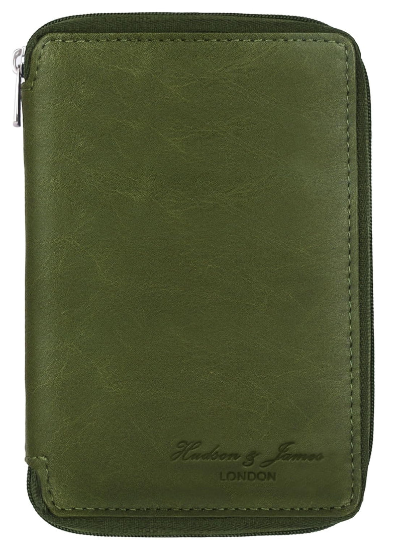 Hudson & James 100% Real Leather Travel Wallet Passport Holder Cover RFID Blocking- Document Case Organizer