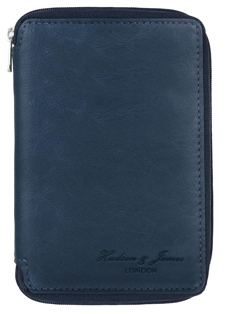 Hudson & James 100% Real Leather Travel Wallet Passport Holder Cover RFID Blocking- Document Case Organizer