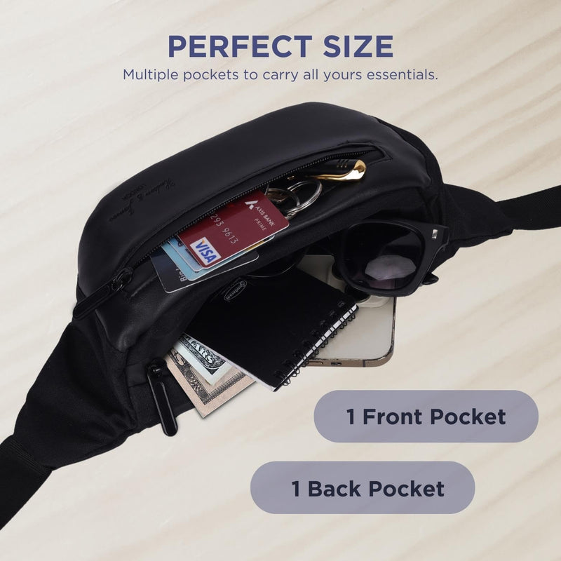 Hudson & James Bumbag Waist Fanny Pack Running Belt for Men Women Unisex Bum Bag Zipper Pockets Adjustable Belt, Waterproof Pocket for Outdoors Workout Hiking Gifts for Men Women