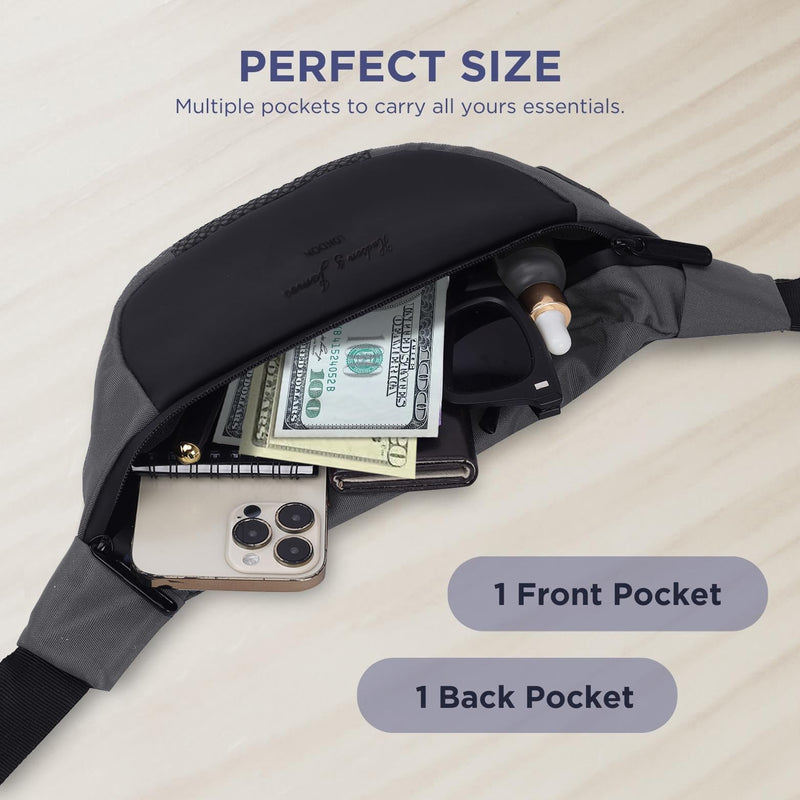 Hudson & James Bumbag Waist Fanny Pack Running Belt for Men Women Unisex Bum Bag Zipper Pockets Adjustable Belt, Waterproof Pocket for Outdoors Workout Hiking Gifts for Men Women