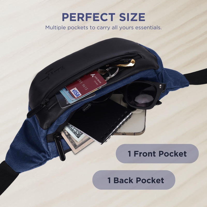 Hudson & James Bumbag Waist Fanny Pack Running Belt for Men Women Unisex Bum Bag Zipper Pockets Adjustable Belt, Waterproof Pocket for Outdoors Workout Hiking Gifts for Men Women