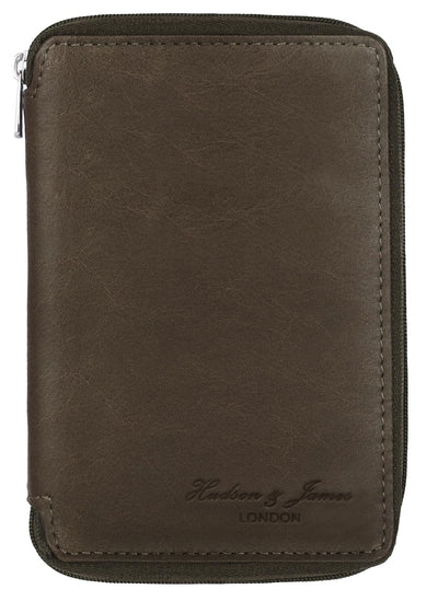 Hudson & James 100% Real Leather Travel Wallet Passport Holder Cover RFID Blocking- Document Case Organizer