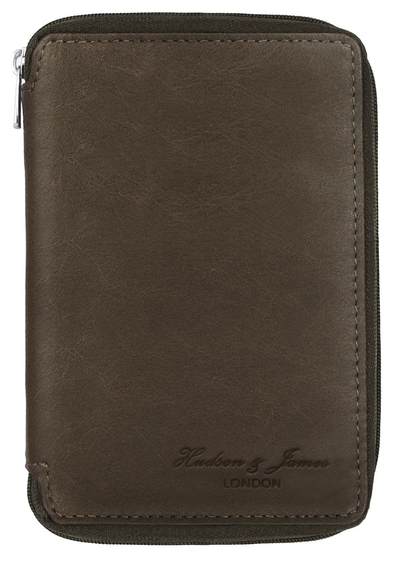 Hudson & James 100% Real Leather Travel Wallet Passport Holder Cover RFID Blocking- Document Case Organizer