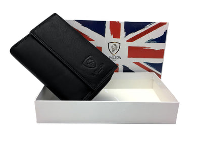 J. Wilson London Ladies RFID Safe Designer Leather Purse Card Women Wallet Zip Pocket Boxed