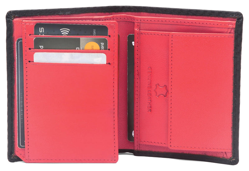 Hudson & James Wallets Men’s RFID Blocking Carbon Fibre Leather Men’s Wallets with Card Holders, ID Windows, Coin Pocket, Banknote Compartments, Trifold Vertical Wallet for Men