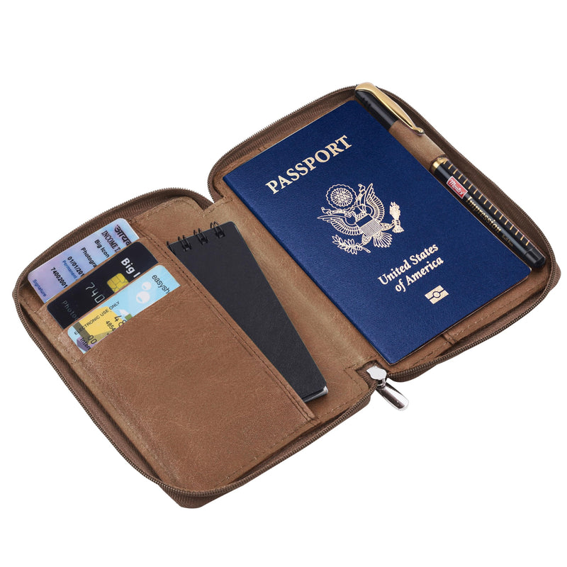 Hudson & James 100% Real Leather Travel Wallet Passport Holder Cover RFID Blocking- Document Case Organizer