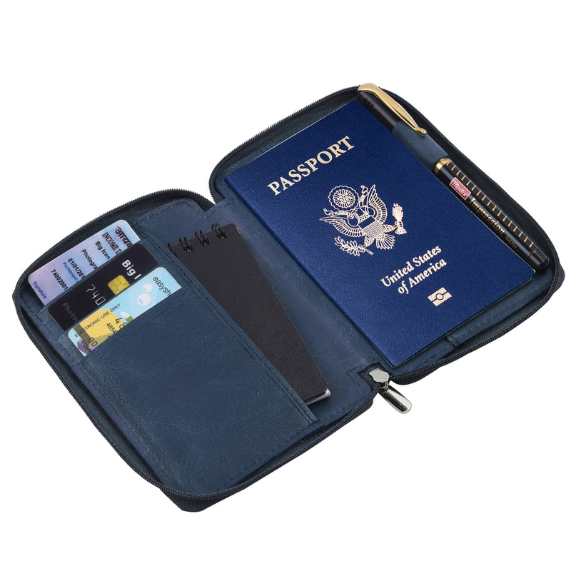 Hudson & James 100% Real Leather Travel Wallet Passport Holder Cover RFID Blocking- Document Case Organizer