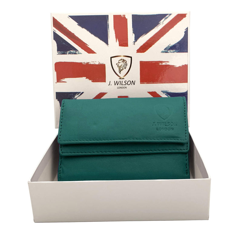 J. Wilson London Ladies RFID Safe Designer Leather Purse Card Women Wallet Zip Pocket Boxed