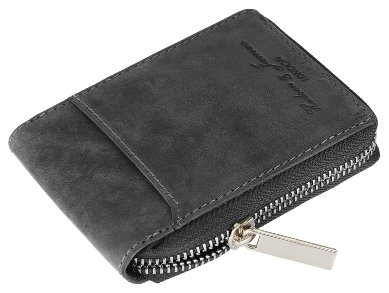 Hudson & James Slim Wallets with Gift Box for Men, Minimalist, RFID Blocking, Leather Wallet with 9 Credit Card Holders, 2 Banknote Compartments Zip Around