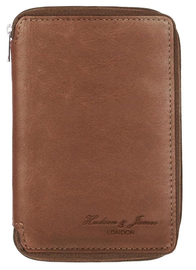 Hudson & James 100% Real Leather Travel Wallet Passport Holder Cover RFID Blocking- Document Case Organizer