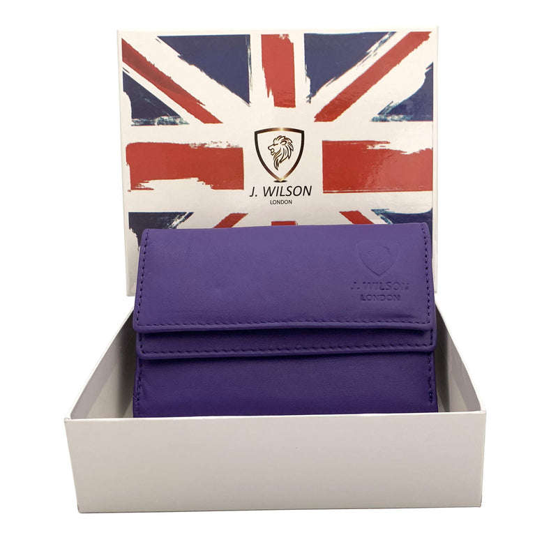 J. Wilson London Ladies RFID Safe Designer Leather Purse Card Women Wallet Zip Pocket Boxed
