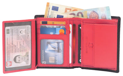 Hudson & James Wallets Men’s RFID Blocking Carbon Fibre Leather Men’s Wallets with Card Holders, ID Windows, Coin Pocket, Banknote Compartments, Trifold Vertical Wallet for Men