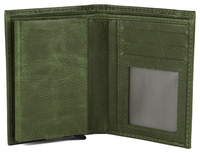 Hudson & James Slim Leather Holder Wallet Mens Minimalist Wallet Pop Up Design, RFID Blocking Metal Bank Card Case with Coins Pocket, ID Window, Hold up to 10 Cards