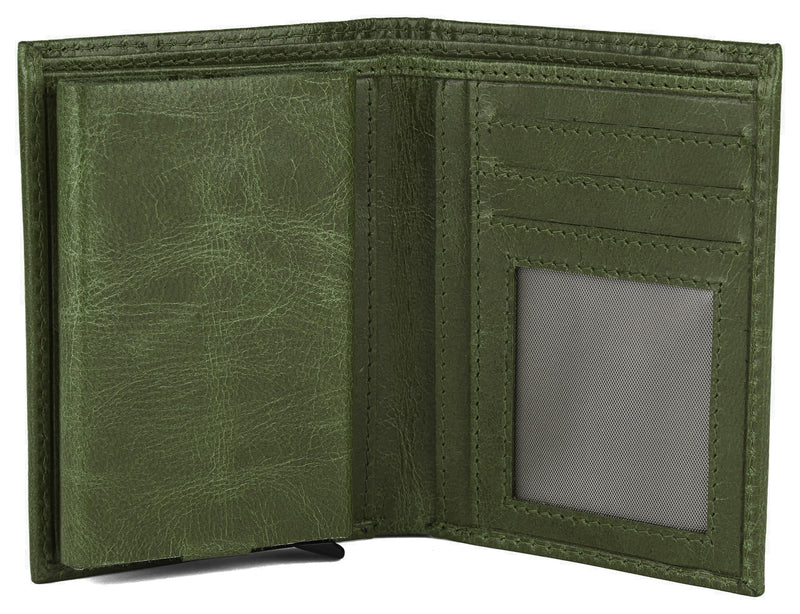 Hudson & James Slim Leather Holder Wallet Mens Minimalist Wallet Pop Up Design, RFID Blocking Metal Bank Card Case with Coins Pocket, ID Window, Hold up to 10 Cards