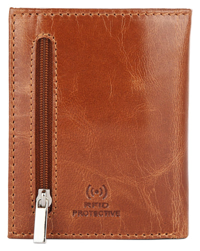 Hudson & James Slim Leather Holder Wallet Mens Minimalist Wallet Pop Up Design, RFID Blocking Metal Bank Card Case with Coins Pocket, ID Window, Hold up to 10 Cards