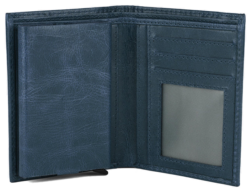 Hudson & James Slim Leather Holder Wallet Mens Minimalist Wallet Pop Up Design, RFID Blocking Metal Bank Card Case with Coins Pocket, ID Window, Hold up to 10 Cards