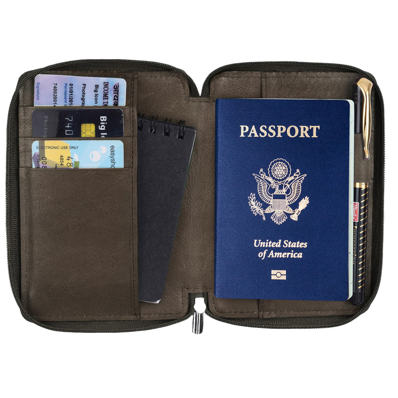Hudson & James 100% Real Leather Travel Wallet Passport Holder Cover RFID Blocking- Document Case Organizer
