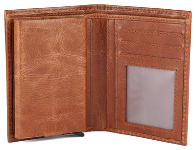 Hudson & James Slim Leather Holder Wallet Mens Minimalist Wallet Pop Up Design, RFID Blocking Metal Bank Card Case with Coins Pocket, ID Window, Hold up to 10 Cards