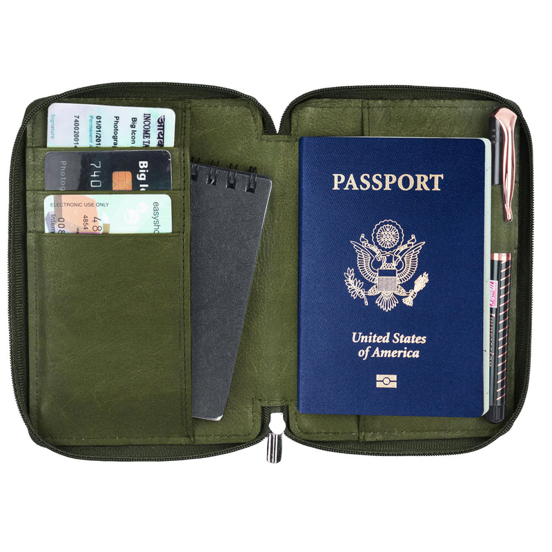 Hudson & James 100% Real Leather Travel Wallet Passport Holder Cover RFID Blocking- Document Case Organizer