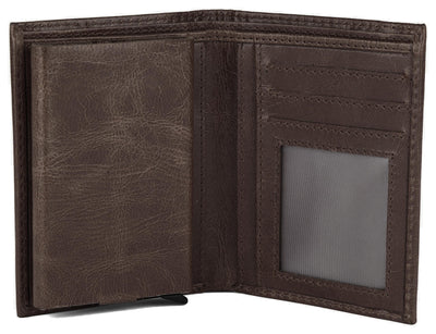 Hudson & James Slim Leather Holder Wallet Mens Minimalist Wallet Pop Up Design, RFID Blocking Metal Bank Card Case with Coins Pocket, ID Window, Hold up to 10 Cards