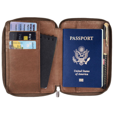 Hudson & James 100% Real Leather Travel Wallet Passport Holder Cover RFID Blocking- Document Case Organizer