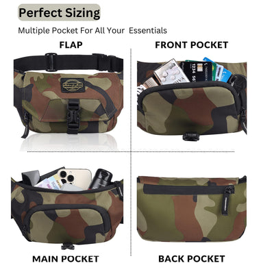 Hudson & James Bumbag Waist Fanny Pack Running Belt for Men Women Unisex Bum Bag Zipper Pockets Adjustable Belt, Waterproof Pocket for Outdoors Workout Hiking Gifts for Men Women