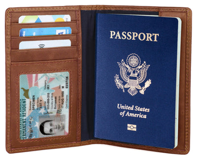 Hudson & James Passport Holder Real Leather RFID Blocking UK Passport Cover Travel Wallet Case with Card Slot Travel Document Organizer Ticket Travel Essential