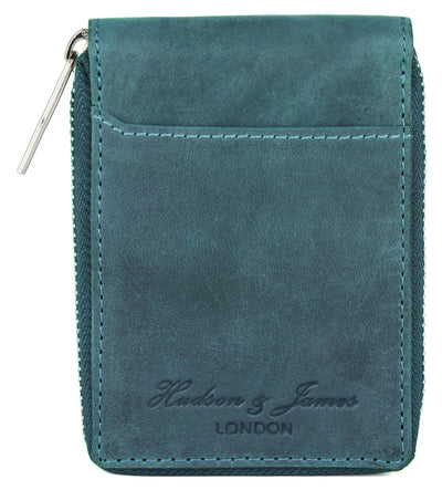 Hudson & James Slim Wallets with Gift Box for Men, Minimalist, RFID Blocking, Leather Wallet with 9 Credit Card Holders, 2 Banknote Compartments Zip Around