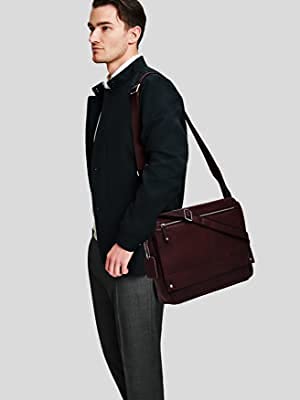 J WILSON London - Designer Genuine Real Leather 15" Laptop Handmade Unisex Crossover Flapover Everyday Crossover Work iPad Shoulder Messenger Briefcase Bag