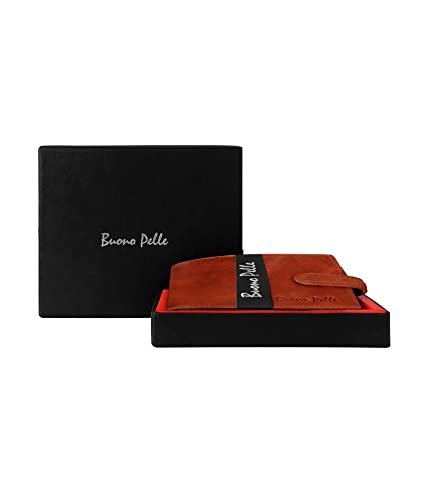 Buono Pelle RFID Blocking Mens Designer Luxury Soft Veg Tan Leather Wallet with Secure Zip Coin / Note Pocket & ID Window Gift Boxed