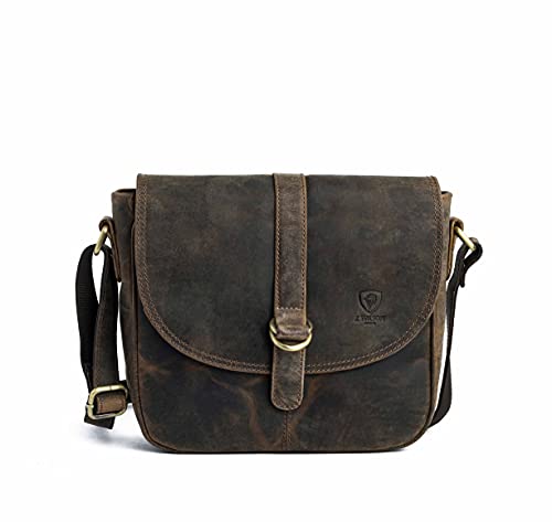 J. Wilson London - Designer 100% Pure Genuine Real Distressed Vintage Hunter Leather Handmade Unisex Crossover Shoulder Messenger Briefcase Bag