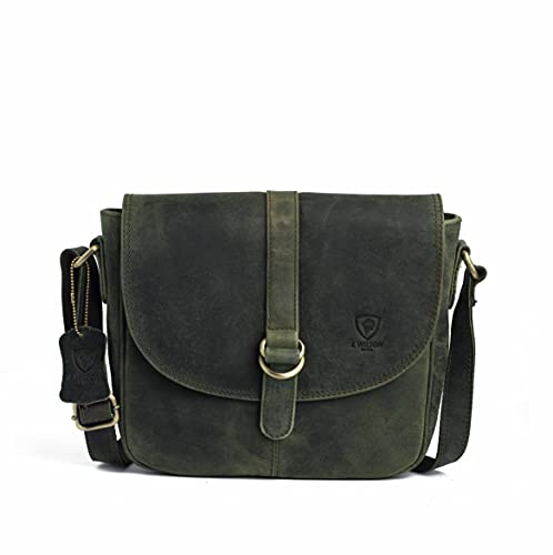 J. Wilson London - Designer 100% Pure Genuine Real Distressed Vintage Hunter Leather Handmade Unisex Crossover Shoulder Messenger Briefcase Bag