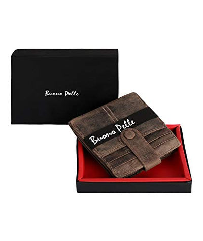 Leather Mens Wallet with RFID Leather Wallets for Men Designer BUONO PELLE Genuine Real Leather Wallet with Large Zip Coin Pocket/Pouch Gift Boxed