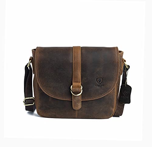 J. Wilson London - Designer 100% Pure Genuine Real Distressed Vintage Hunter Leather Handmade Unisex Crossover Shoulder Messenger Briefcase Bag