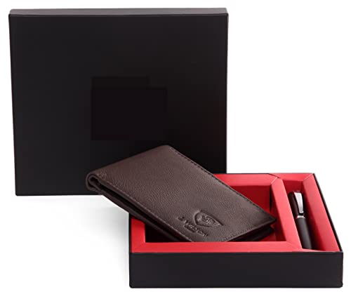 J. Wilson London Mens Designer Genuine Leather Wallet & Ballpoint Pen Gift Boxed Set