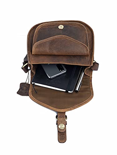 J. Wilson London - Designer Genuine Real Distressed Retro Vintage Hunter Leather Handmade Women Ladies Unisex Flapover Gypsy Festival Travel Crossover Shoulder Bag