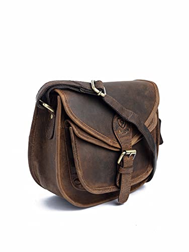 J. Wilson London - Designer Genuine Real Distressed Retro Vintage Hunter Leather Handmade Women Ladies Unisex Flapover Gypsy Festival Travel Crossover Shoulder Bag