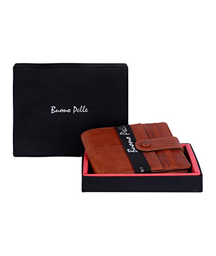 Leather Mens Wallet with RFID Leather Wallets for Men Designer BUONO PELLE Genuine Real Leather Wallet with Large Zip Coin Pocket/Pouch Gift Boxed