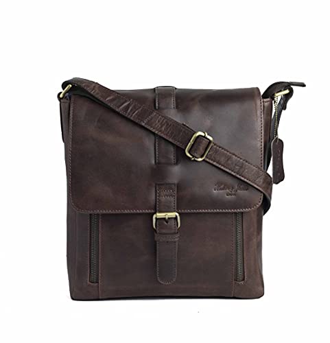 Hudson & James - Leather Designer Genuine Real Napa Handmade Unisex Cross Body Everyday Crossover Work iPad Shoulder Messenger Bag