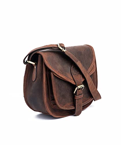 J. Wilson London - Designer Genuine Real Distressed Retro Vintage Hunter Leather Handmade Women Ladies Unisex Flapover Gypsy Festival Travel Crossover Shoulder Bag