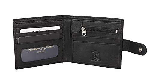 Designer Hudson & James London Real Leather Mens Wallet Credit Carder Holder Bifold Purse RFID Safe ID Protection Contactless Card Blocking with Gift Box