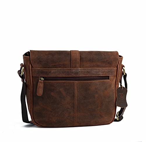 J. Wilson London - Designer 100% Pure Genuine Real Distressed Vintage Hunter Leather Handmade Unisex Crossover Shoulder Messenger Briefcase Bag