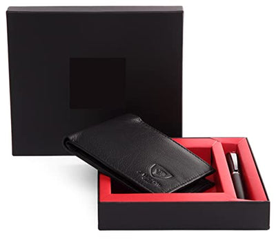 J. Wilson London Mens Designer Genuine Leather Wallet & Ballpoint Pen Gift Boxed Set