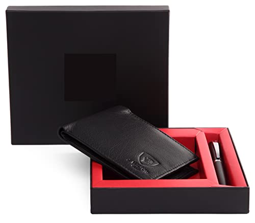 J. Wilson London Mens Designer Genuine Leather Wallet & Ballpoint Pen Gift Boxed Set