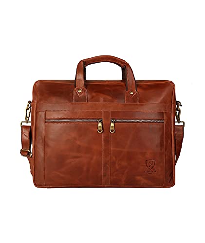 J WILSON London - Designer Genuine Real Distressed Leather 15" Laptop Handmade Unisex Crossover Flapover Everyday Crossover Work iPad Shoulder Messenger Briefcase Bag